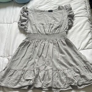 Nicole Miller Light Gray Textured Dress with Ruffle Trim